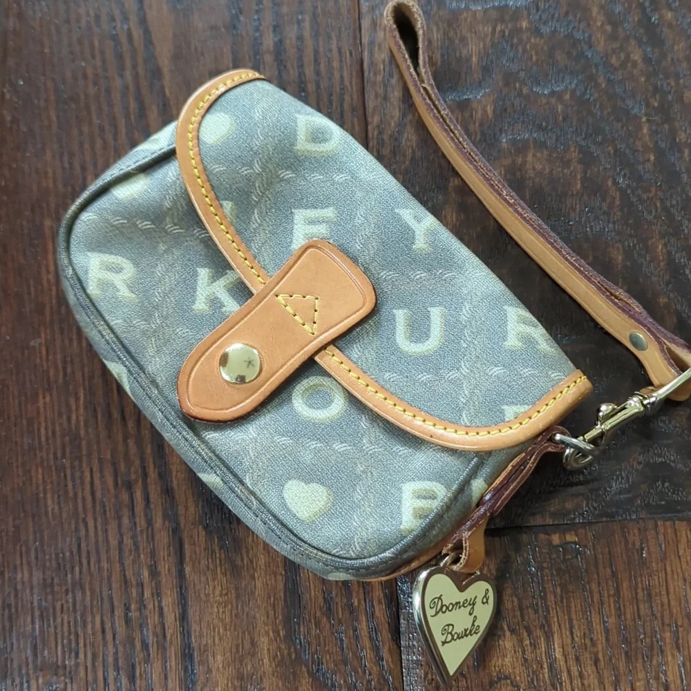 DOONEY & BOURKE I Coasted Canvas & Leather Logo Monogram Print Tiny Wristlet
